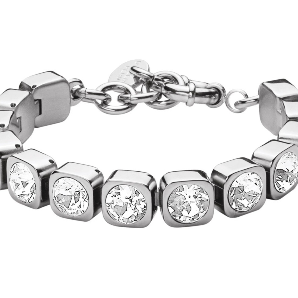 Clear Crystal Tennis Bracelet, Sterling Silver Plated Chunky Tennis Bracelet